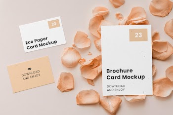 Free Stationery Card Set with Flower Petal Mockup
