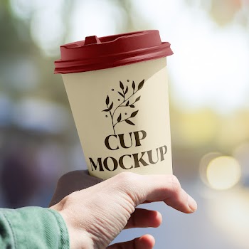 Free Sunny Cup in Hand Mockup