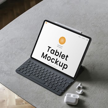 Free Tablet with Keyboard Mockup