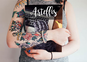 Free Tattooed Woman Holding Magazine MockUp PSD 