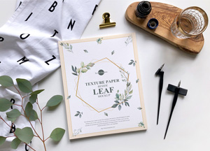 Free Texture Paper Beside Leaf Mockup texture paper leaf b 