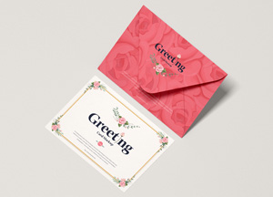 Free Top View Envelope With Greeting Card Mockup greet ng greet ng 