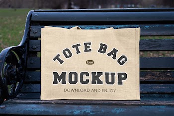 Free Tote Bag in Hyde Park Bench Mockup