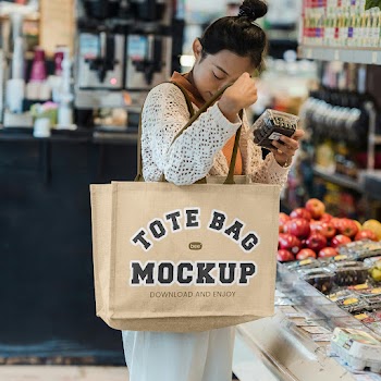 Free Tote Bag on Woman Mockup