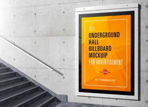 Free Underground Hall Billboard Mockup For Advertisement hee underground hall billboard mockuip for advertisement 