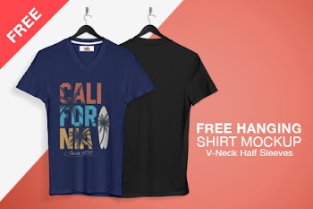 Free V Neck T-Shirt Mockup cali fora free hanging shirt mockup v-neck half sleeves free 