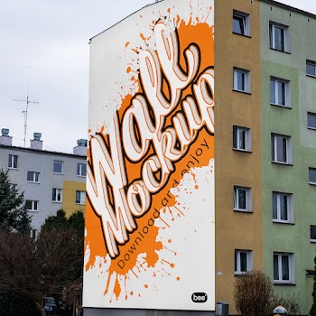 Free Vertical Building Wall Mockup