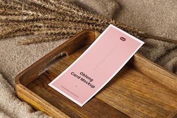 Free Vertical Card on Wooden Plate Mockup