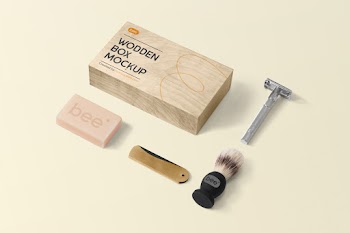Free Wooden Box with Soap Mockup