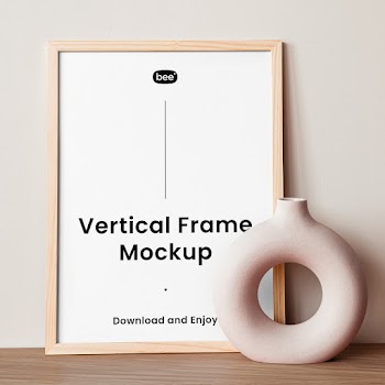 Free Wooden Frame with Vase Mockup