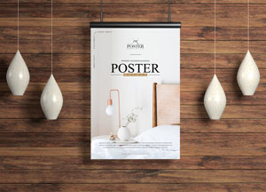 Free Wooden Interior Hanging Poster Mockup PSD poster 
