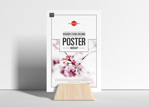Free Wooden Stand Holding Poster Mockup wden stand lng poster 