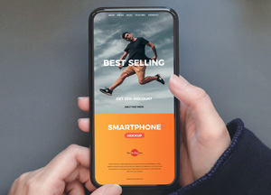 Free Workstation Person Holding Smartphone Mockup best selling cou smartphone 
