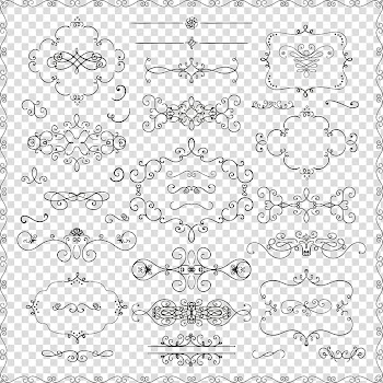 Freebie Decorative Elements, black filigree frame illustration transparent background PNG clipart