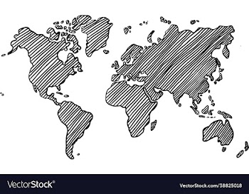 freehand world map sketch on white background