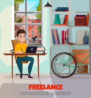 Freelancer during work template Free Vector