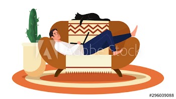 Freelancer working on sofa at home