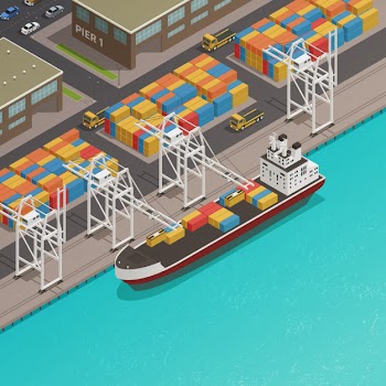 Freight loading dock at harbor Free Vector