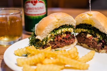 French Fries and Slice Hamburger on Plate