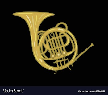 french horn on black background