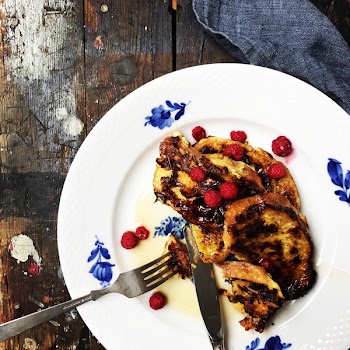 French toast with raspberries for breakfast 