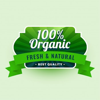 Fresh and natural 100% organic food label sticker Free Vector