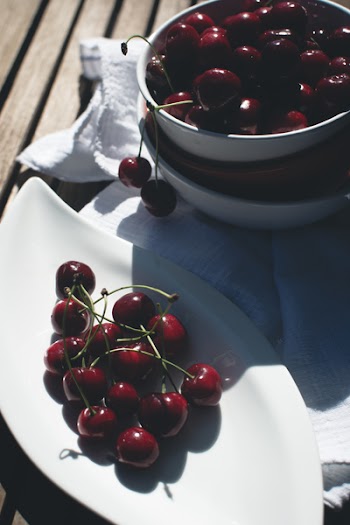 Fresh cherries outside 