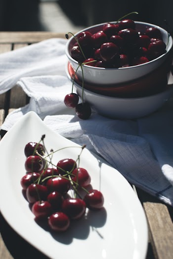 Fresh cherries outside 