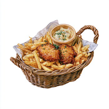Fresh Fish and Chips in a Woven Basket