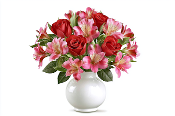 Fresh Floral Arrangement in Glossy White Vase