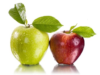 fresh green and red apple with water drops