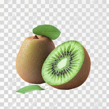 Fresh Kiwi: Whole and Half with Leaves, High Resolution