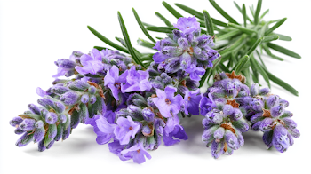 Fresh Lavender Sprigs on White Background