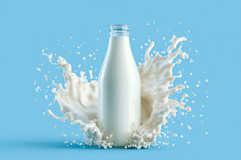 Fresh Milk Splash Around Glass Bottle