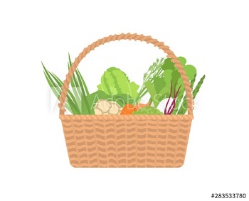Fresh organic vegetables in wicker basket isolated on white background
