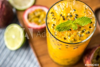 Fresh passionfruit smoothie macro shot