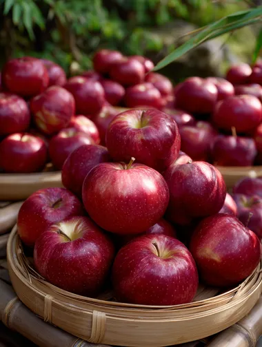 Fresh Red Apples in Bamboo Baskets Fresh Red Apples in Bamboo Baskets