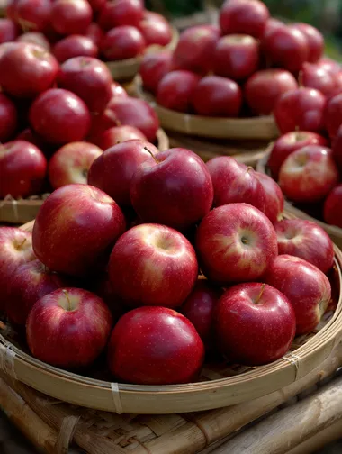 Fresh Red Apples in Bamboo Baskets Fresh Red Apples in Bamboo Baskets
