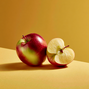 Fresh Red-Green Apples on Yellow Background
