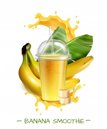 Fresh ripe banana smoothie with leaves Free Vector