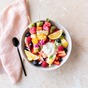 Fresh Summer Fruit Salad Bowl with Yogurt