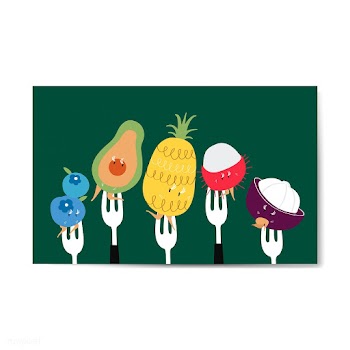 Fresh tropical fruit cartoons on forks vector | Free stock vector - 538543