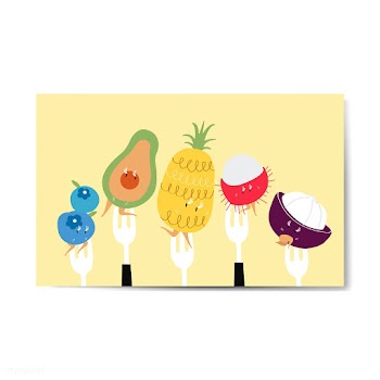 Fresh tropical fruit cartoons on forks vector | Free stock vector - 538570
