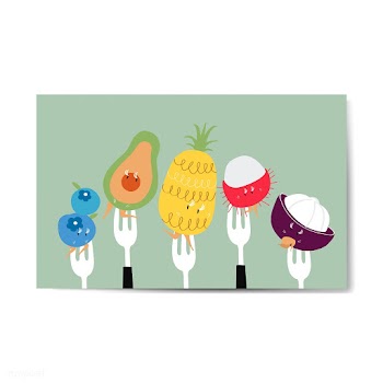 Fresh tropical fruit cartoons on forks vector | Free stock vector - 538572