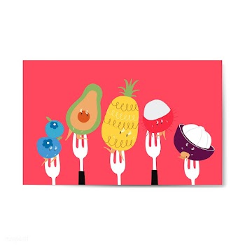 Fresh tropical fruit cartoons on forks vector | Free stock vector - 538576