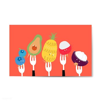 Fresh tropical fruit cartoons on forks vector | Free stock vector - 538586