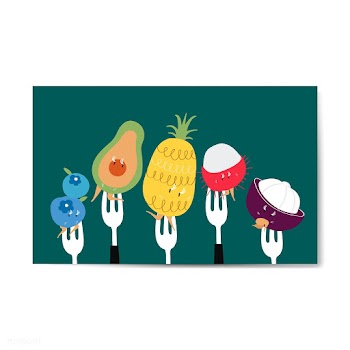 Fresh tropical fruit cartoons on forks vector | Free stock vector - 538591