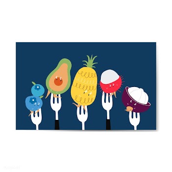 Fresh tropical fruit cartoons on forks vector | Free stock vector - 538598