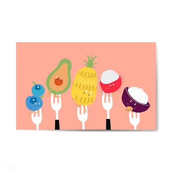 Fresh tropical fruit cartoons on forks vector | Free stock vector - 538718