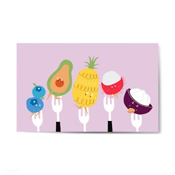 Fresh tropical fruit cartoons on forks vector | Free stock vector - 538782